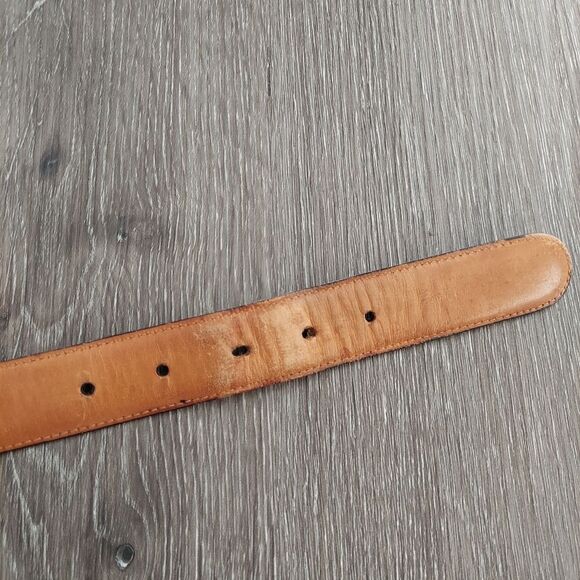 LP by Linea Pelle Brown Leather Skinny Belt Gold Sequin Accents Small - Picture 6 of 8